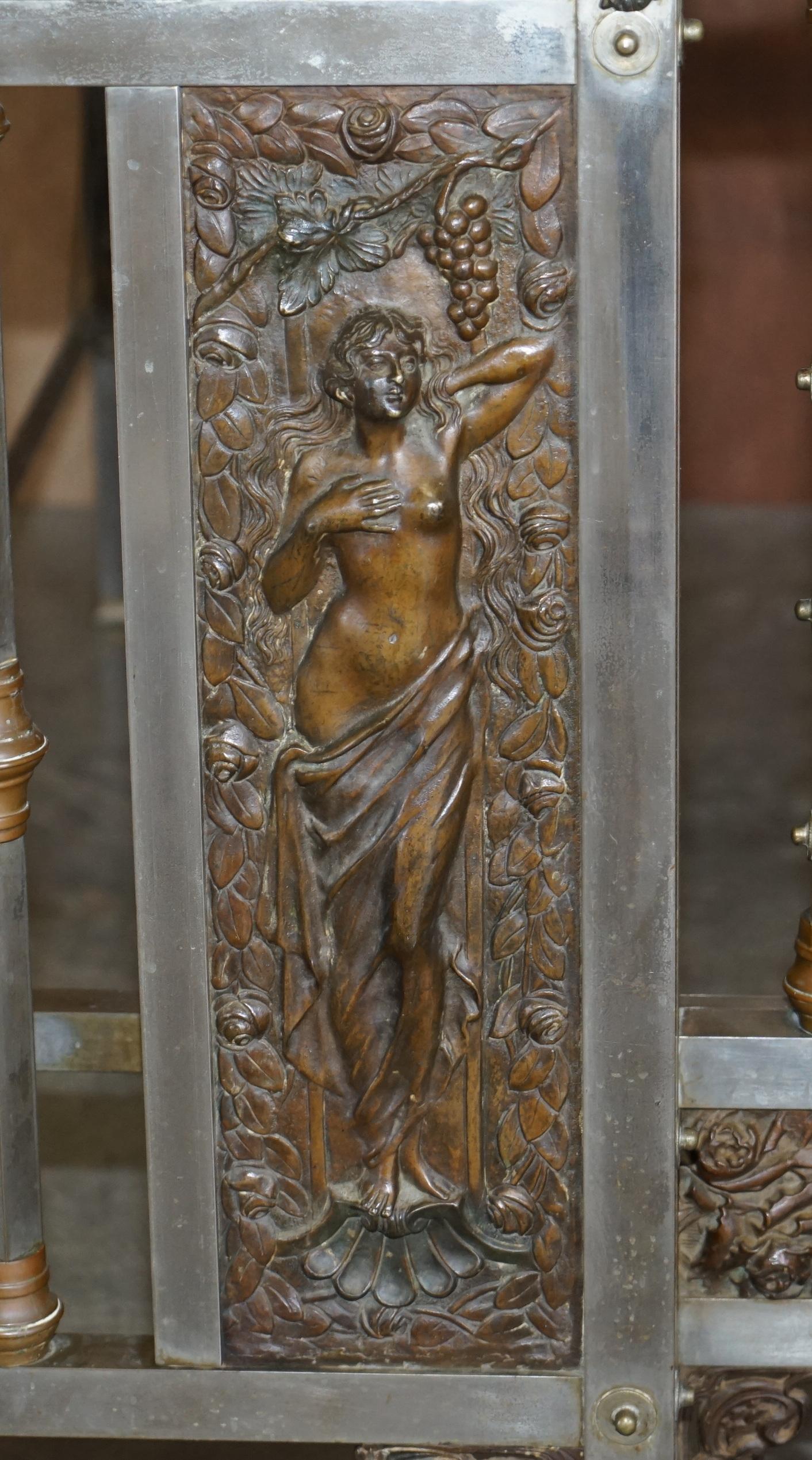 Antique Italian Bronze Statue & Panels Madonna & Child Chrome Plated Bed Frame 3
