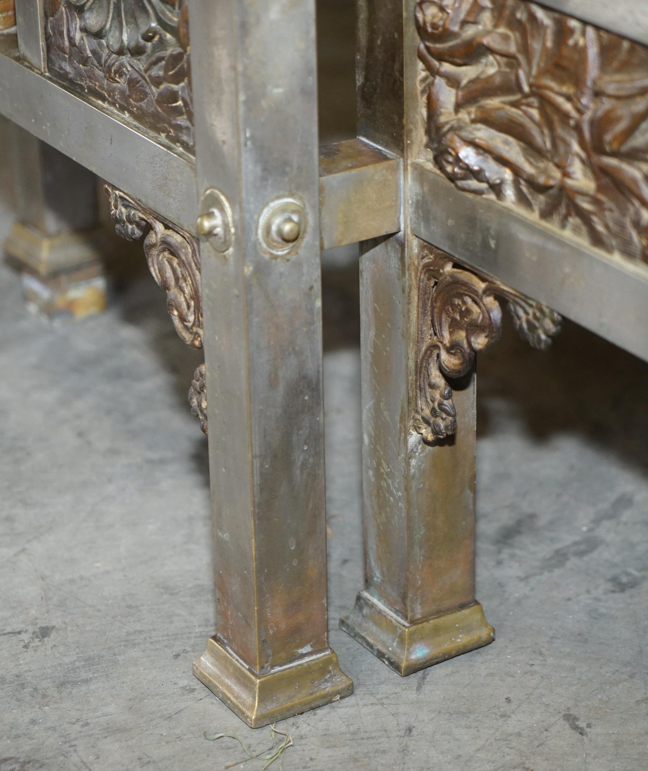 Antique Italian Bronze Statue & Panels Madonna & Child Chrome Plated Bed Frame 5