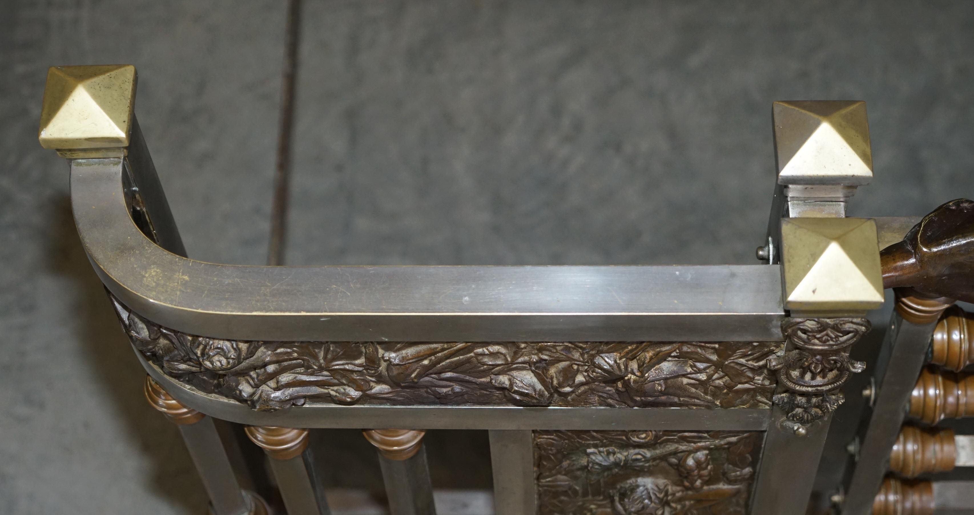 Antique Italian Bronze Statue & Panels Madonna & Child Chrome Plated Bed Frame 6