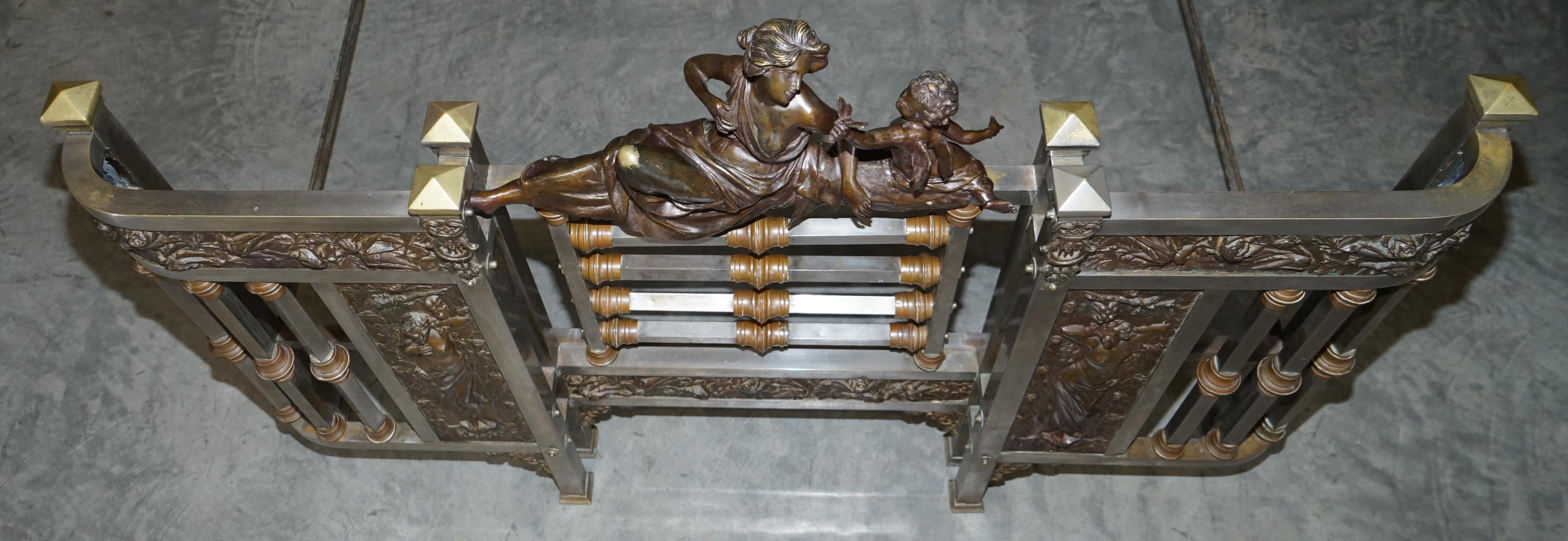 Antique Italian Bronze Statue & Panels Madonna & Child Chrome Plated Bed Frame 7