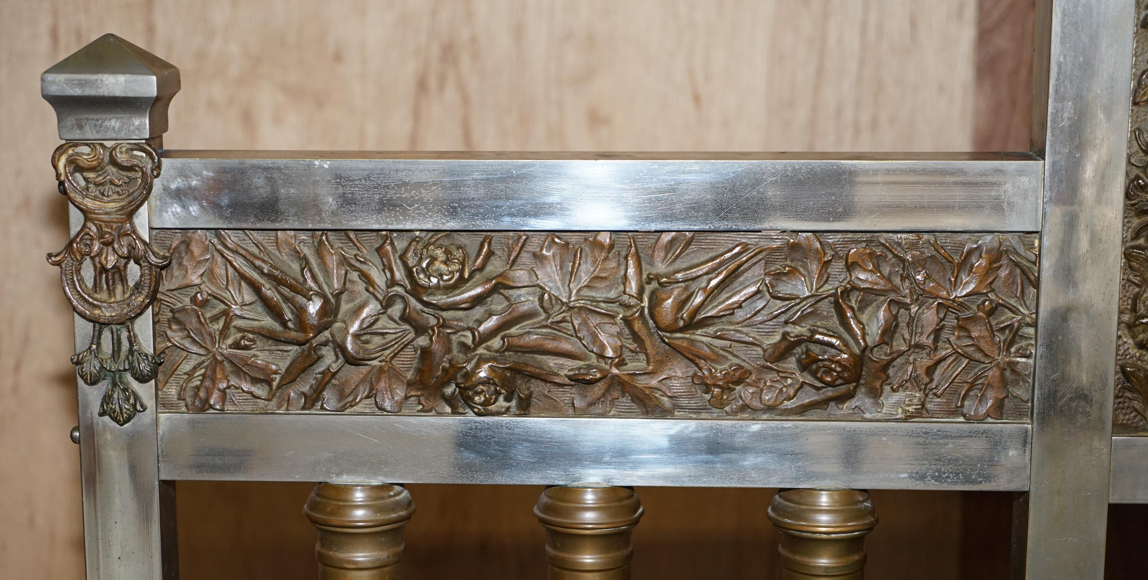 Antique Italian Bronze Statue & Panels Madonna & Child Chrome Plated Bed Frame 9