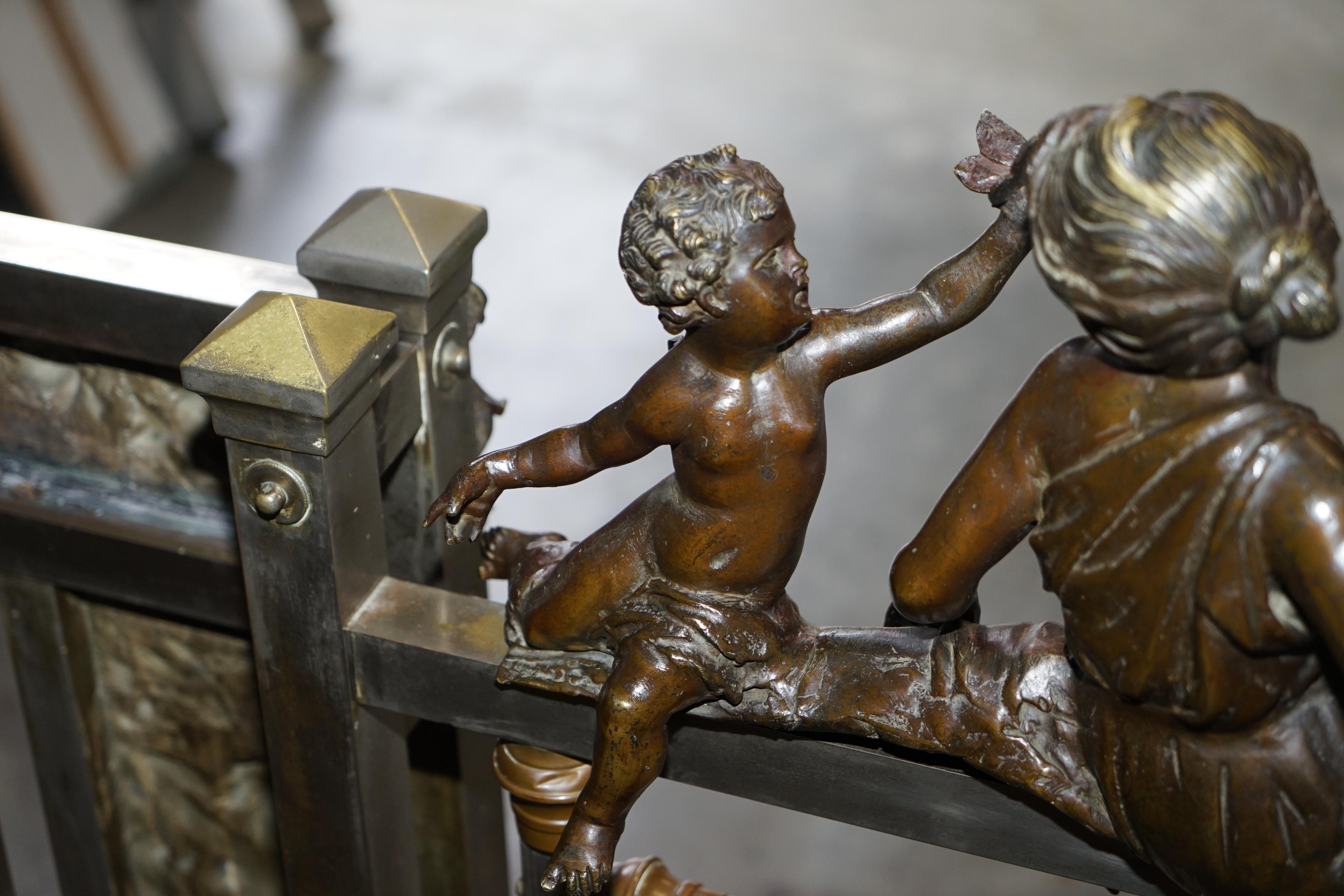 Hand-Crafted Antique Italian Bronze Statue & Panels Madonna & Child Chrome Plated Bed Frame