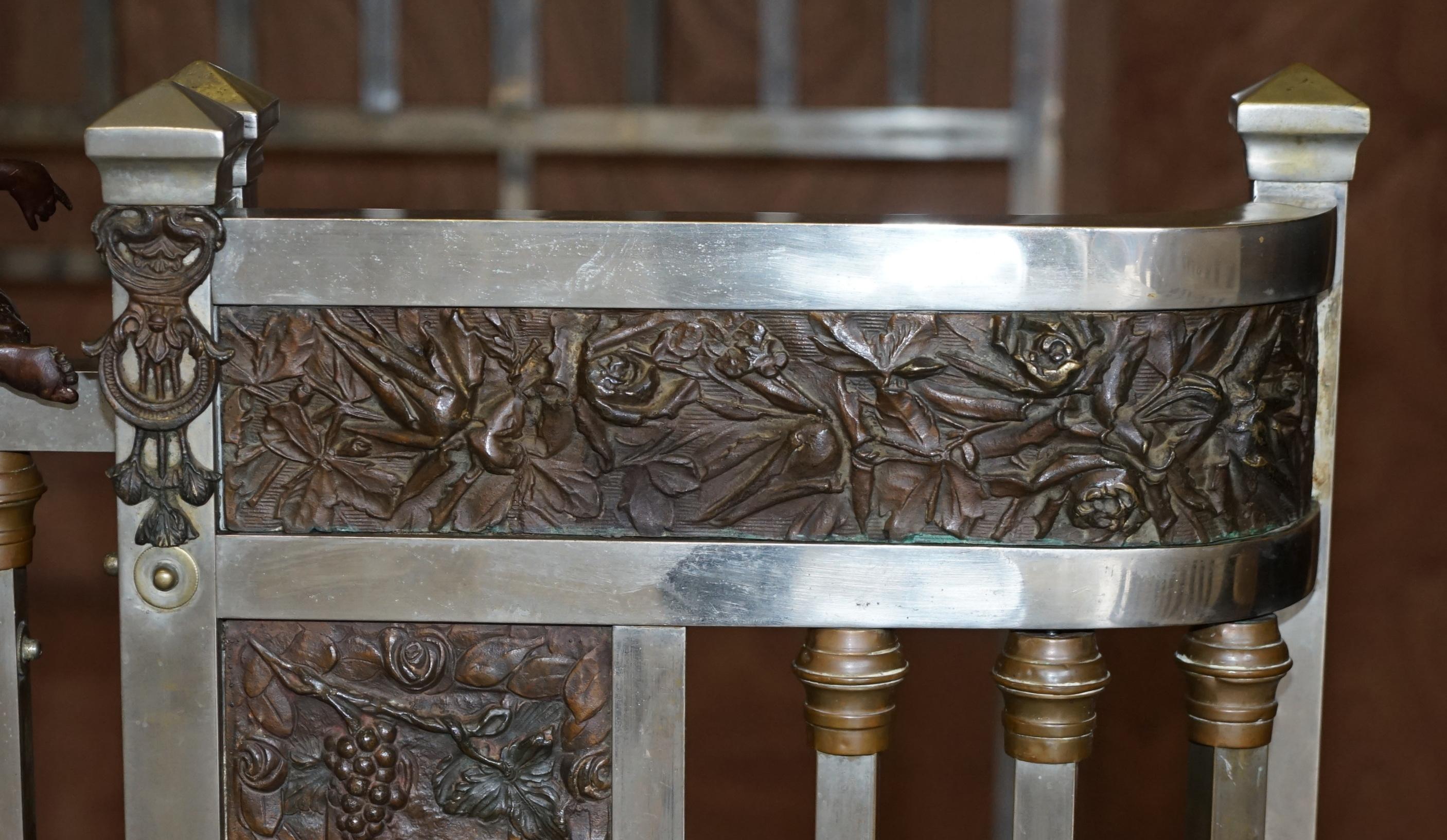20th Century Antique Italian Bronze Statue & Panels Madonna & Child Chrome Plated Bed Frame
