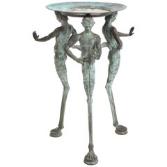 Antique Italian Bronze Tripod with Satyrs, Pan Figures Jardinière, Grand Tour