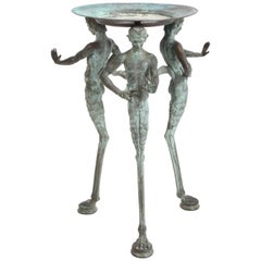 Antico treppiede italiano in bronzo con satiri, figure di Pan Jardinière, Grand Tour