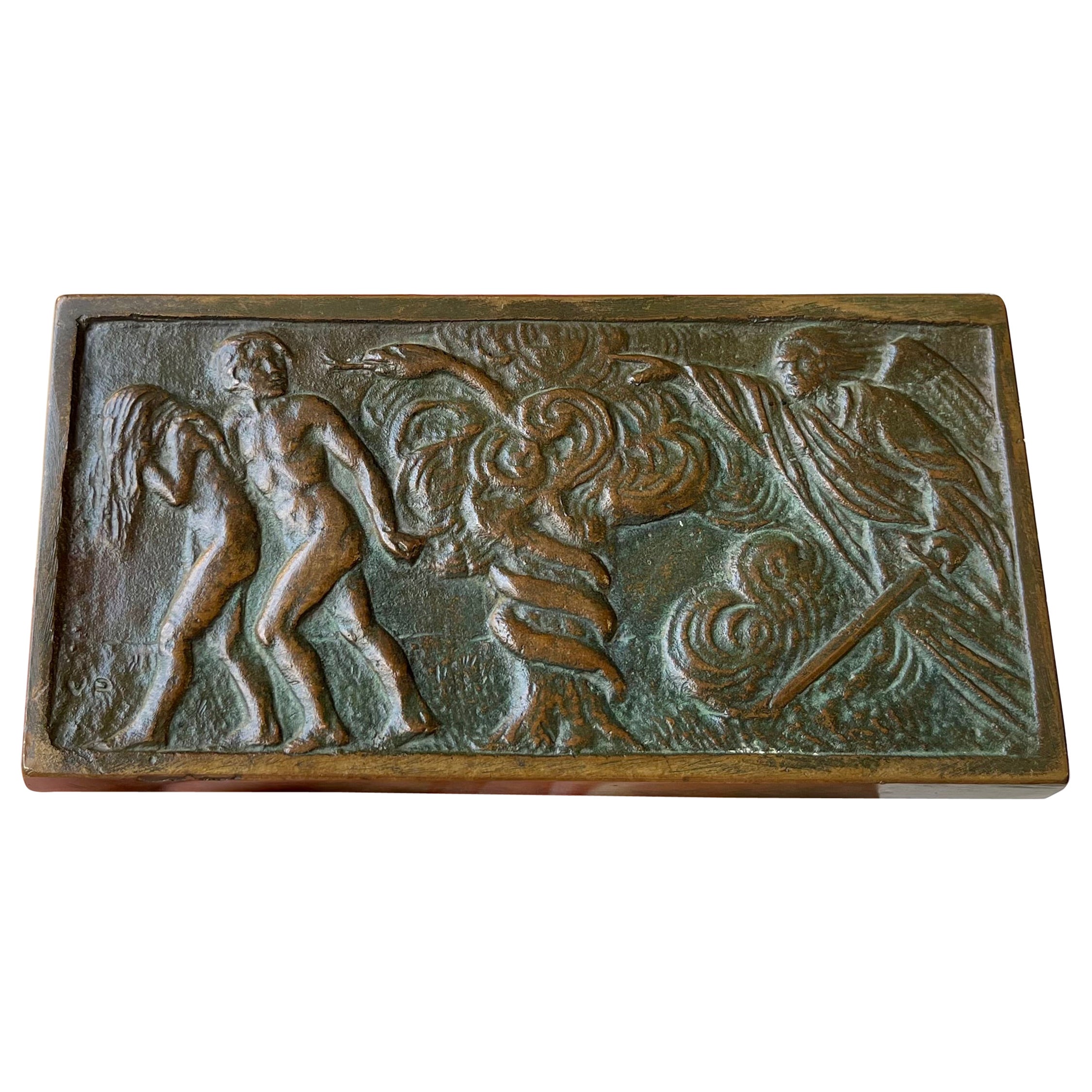 Plaque murale italienne ancienne en bronze représentant l'expulsion d'Adam et Ève en vente