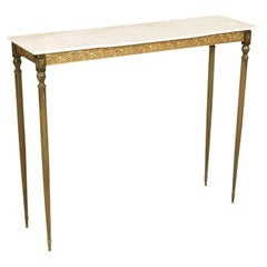 Console italienne ancienne en laiton bruni et doré, avec plateau en marbre de Carrare, Venise