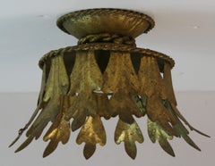 Antique Italian Bud Flower  Light Fixture in Gilt Iron 1940's