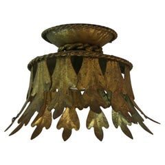 Antique Italian Bud Flower  Light Fixture in Gilt Iron 1940's