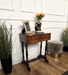Antique Italian Burl Wood Carved Legs Sewing Side Table