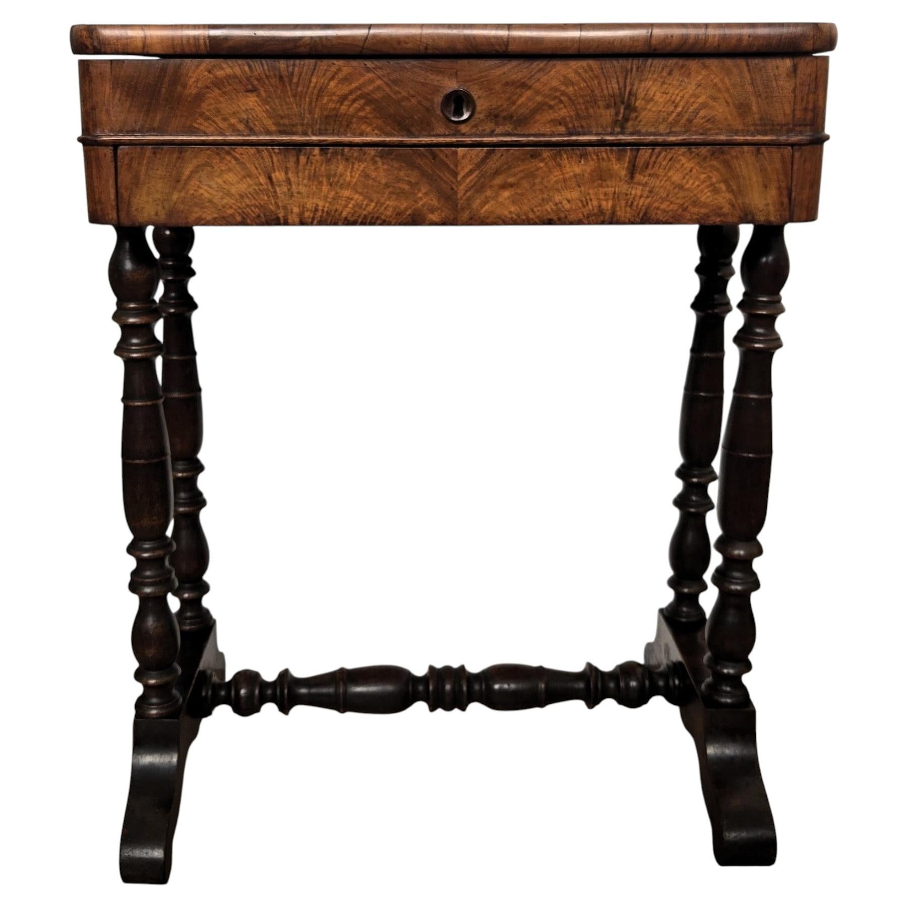 Antique Italian Burl Wood Carved Legs Sewing Side Table