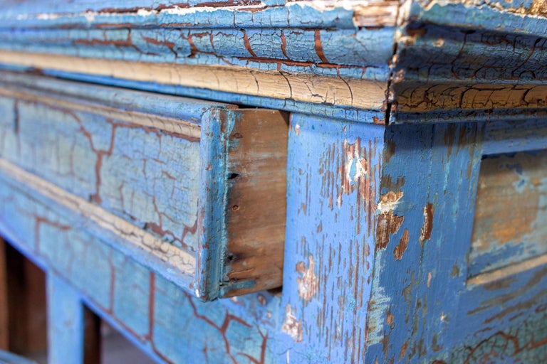 Antique Italian Cabinet in Distressed Blue and Gold Painted Finish  For Sale 2