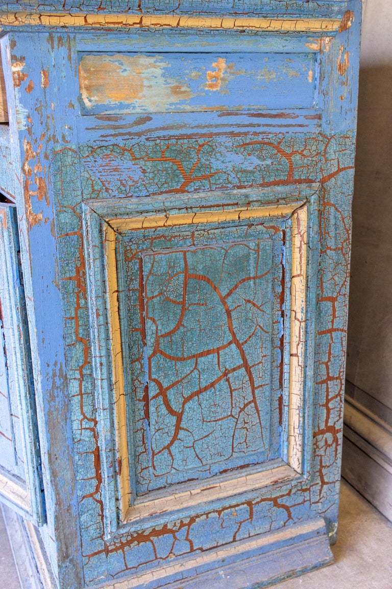 Antique Italian Cabinet in Distressed Blue and Gold Painted Finish  For Sale 3