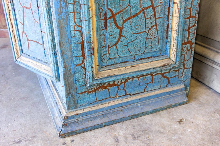 Antique Italian Cabinet in Distressed Blue and Gold Painted Finish  For Sale 4