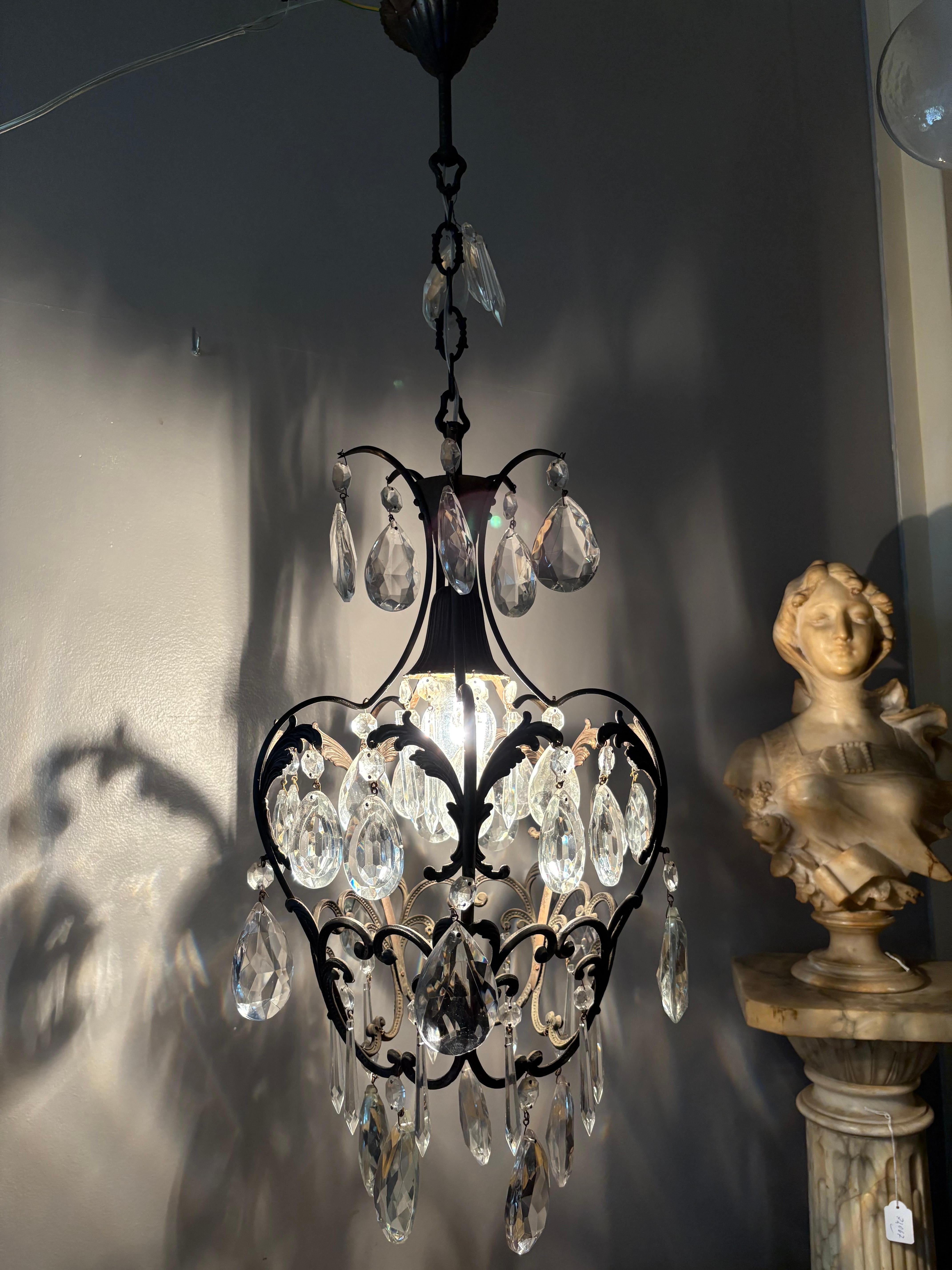 Cristal Lustre italien ancien à cage en vente