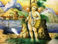 Antique Italian Cantagalli Majolica Polychrome Plaque Plate