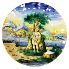 Antique Italian Cantagalli Majolica Polychrome Plaque Plate
