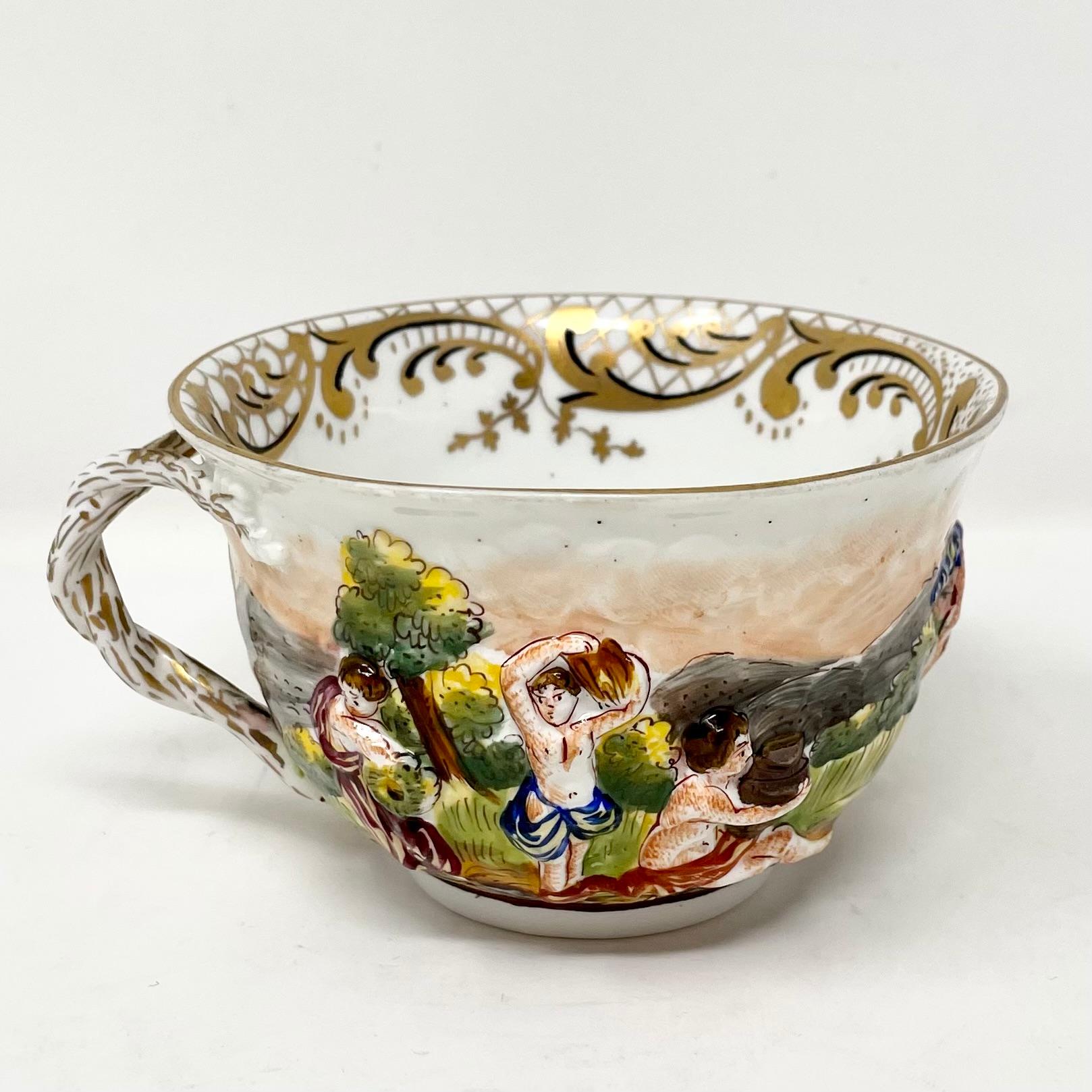 Antique Italian Capo di Monte porcelain cup and saucer, circa 1870s-1880s.
Teacup: 2 1/2