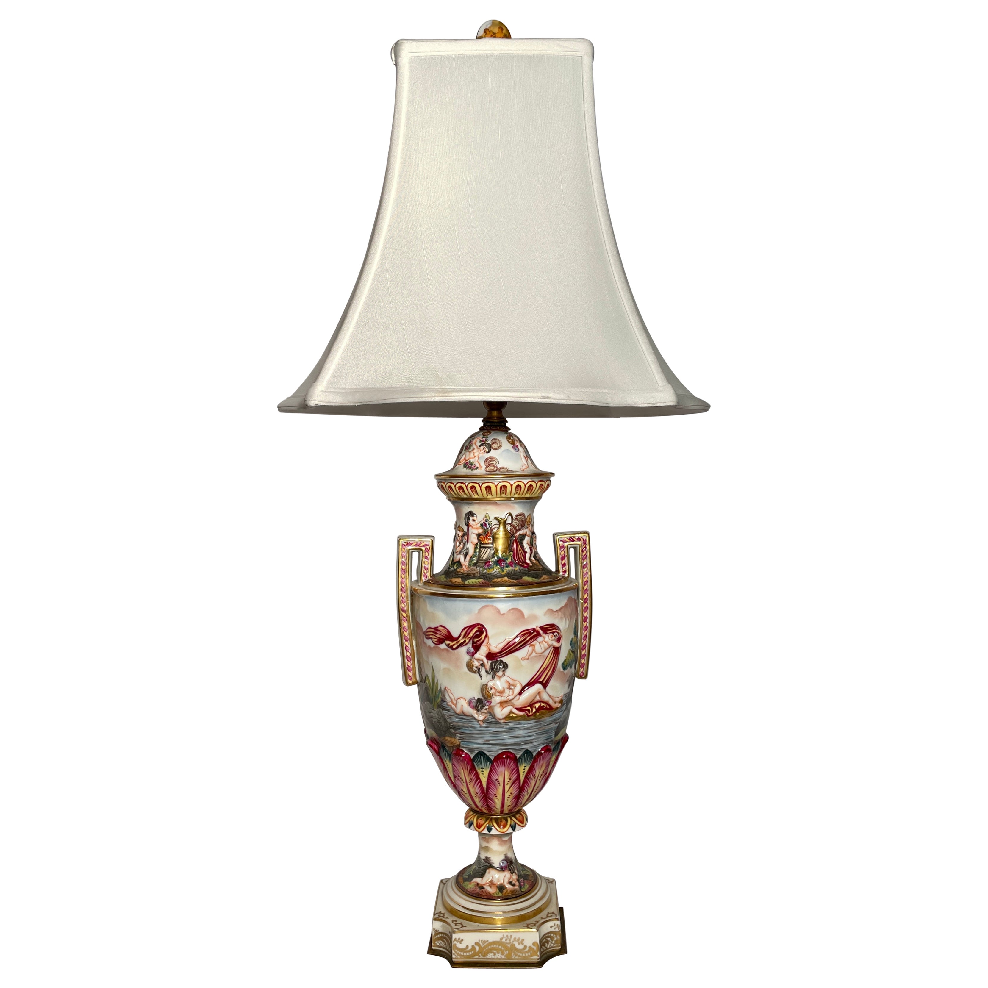 Lampe italienne ancienne en porcelaine Capo di Monte, vers 1890 en vente