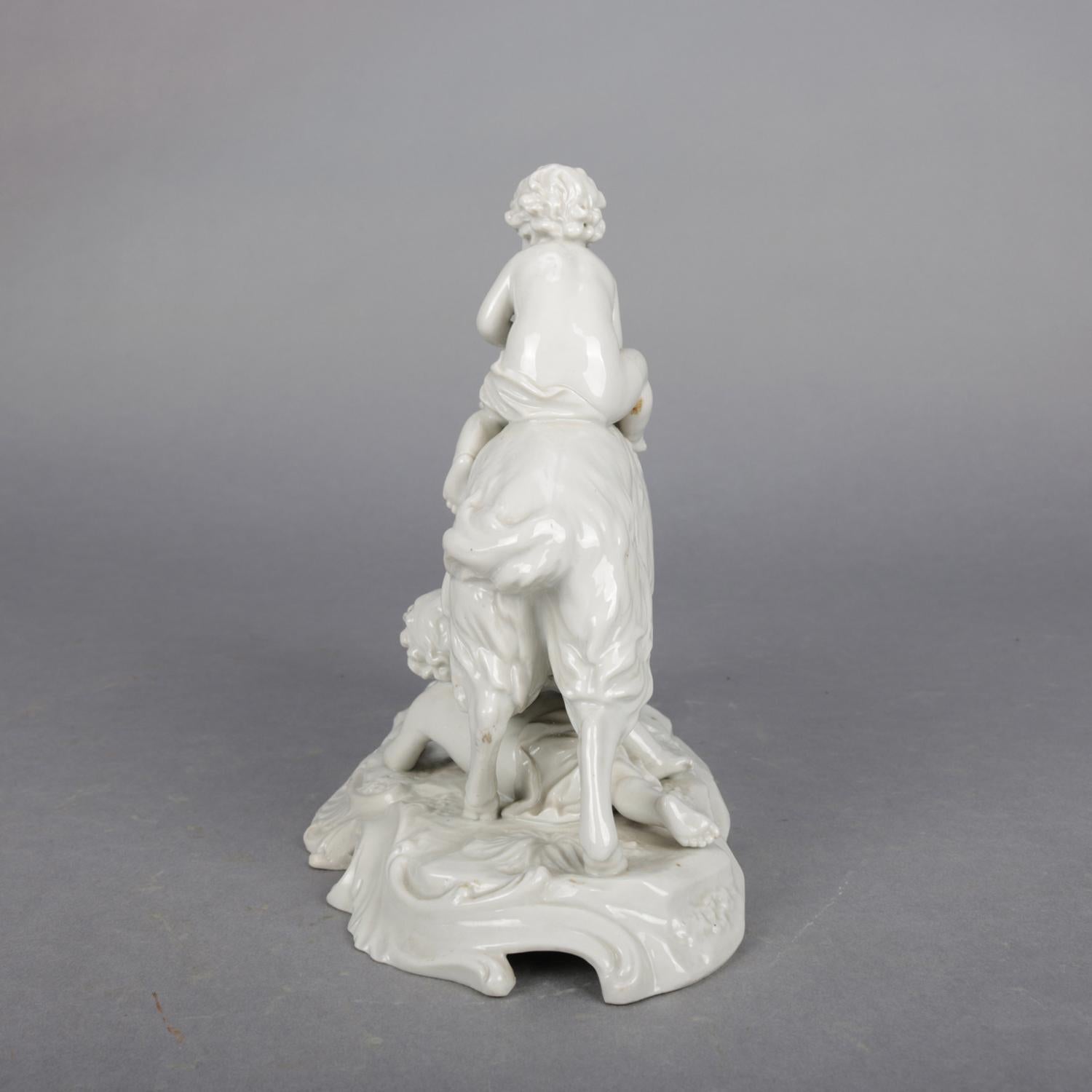 Glazed Antique Italian Capodimonte Figural Blanc de Chine Grouping, Cherubs & Goat