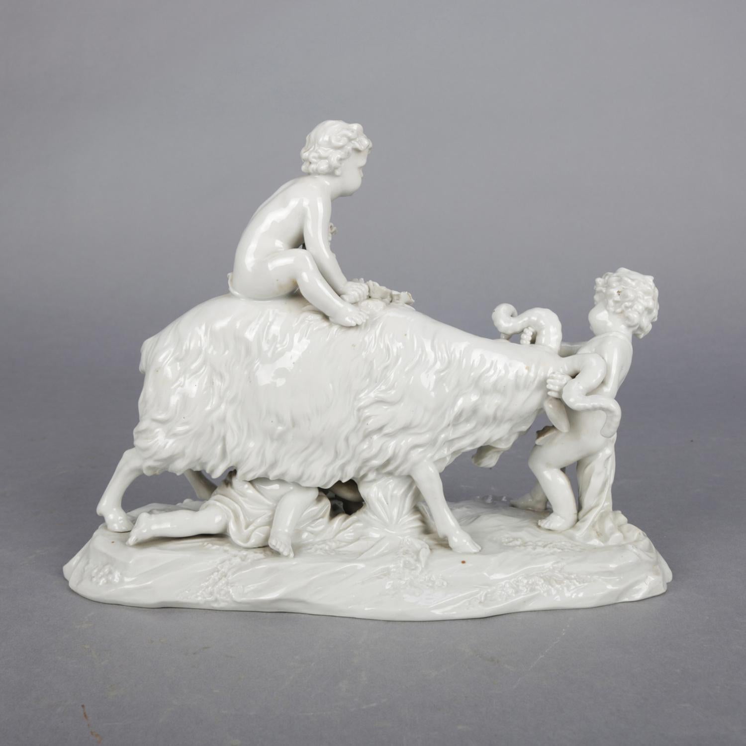 Antique Italian Capodimonte Figural Blanc de Chine Grouping, Cherubs & Goat In Good Condition In Big Flats, NY