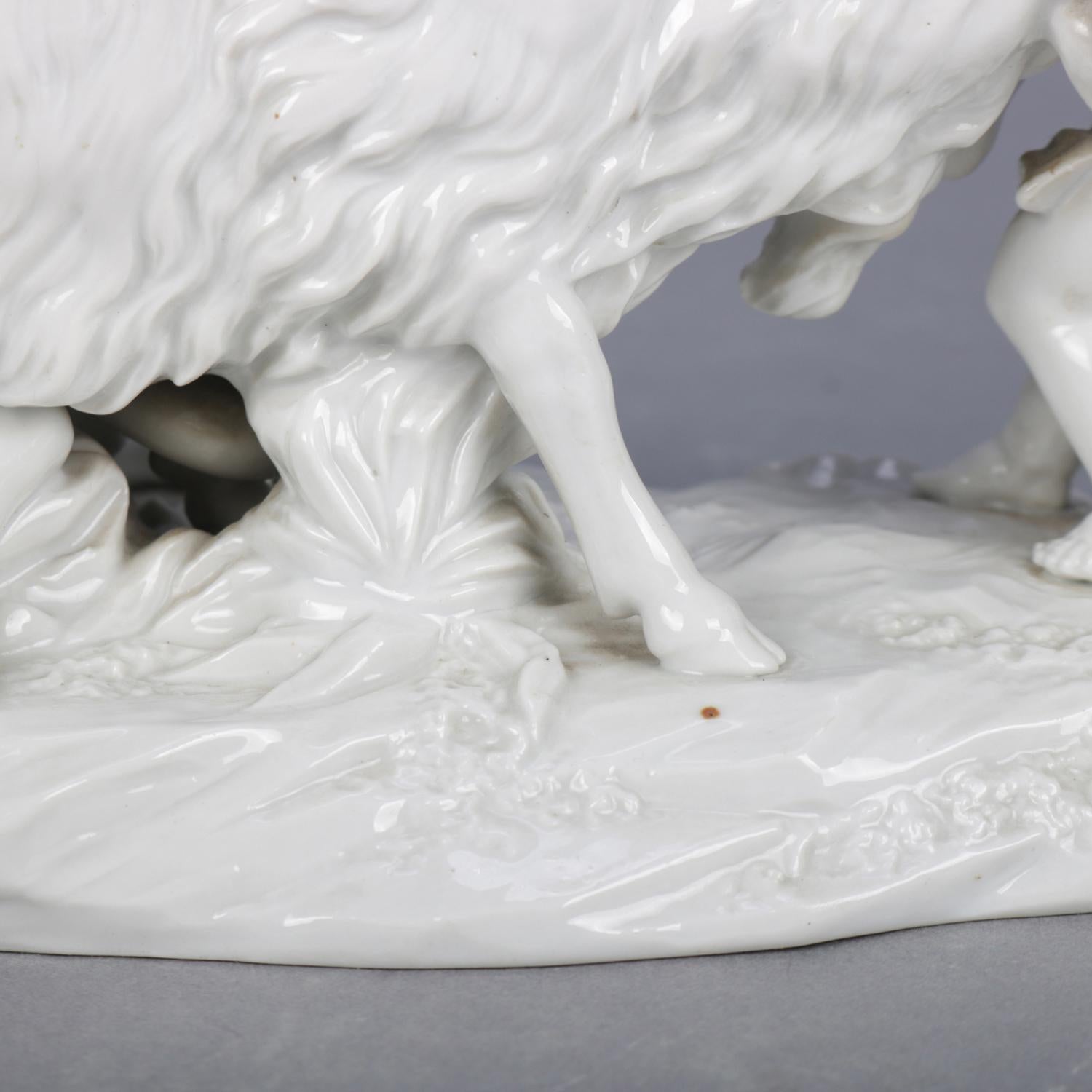 19th Century Antique Italian Capodimonte Figural Blanc de Chine Grouping, Cherubs & Goat