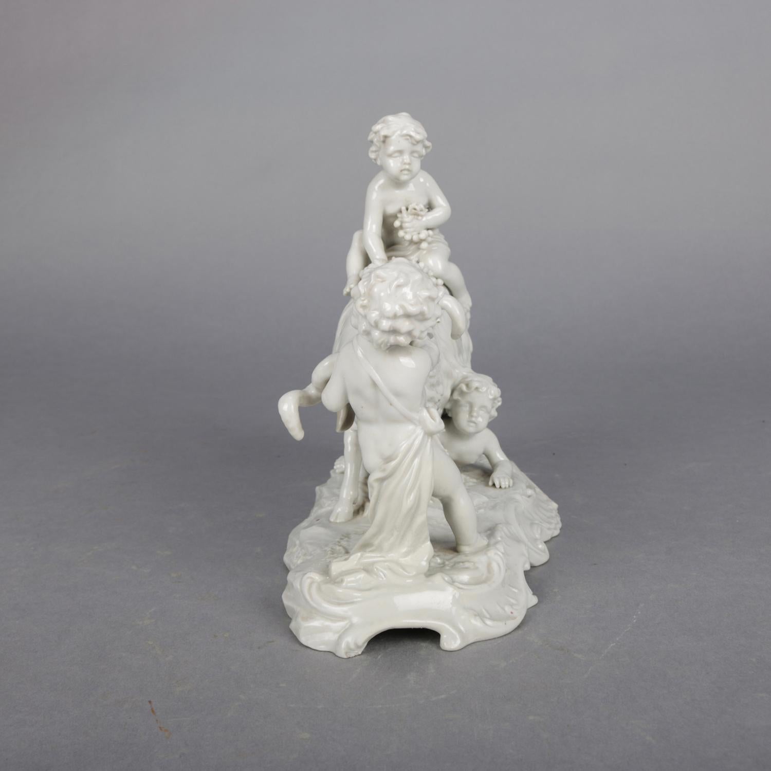 Porcelain Antique Italian Capodimonte Figural Blanc de Chine Grouping, Cherubs & Goat