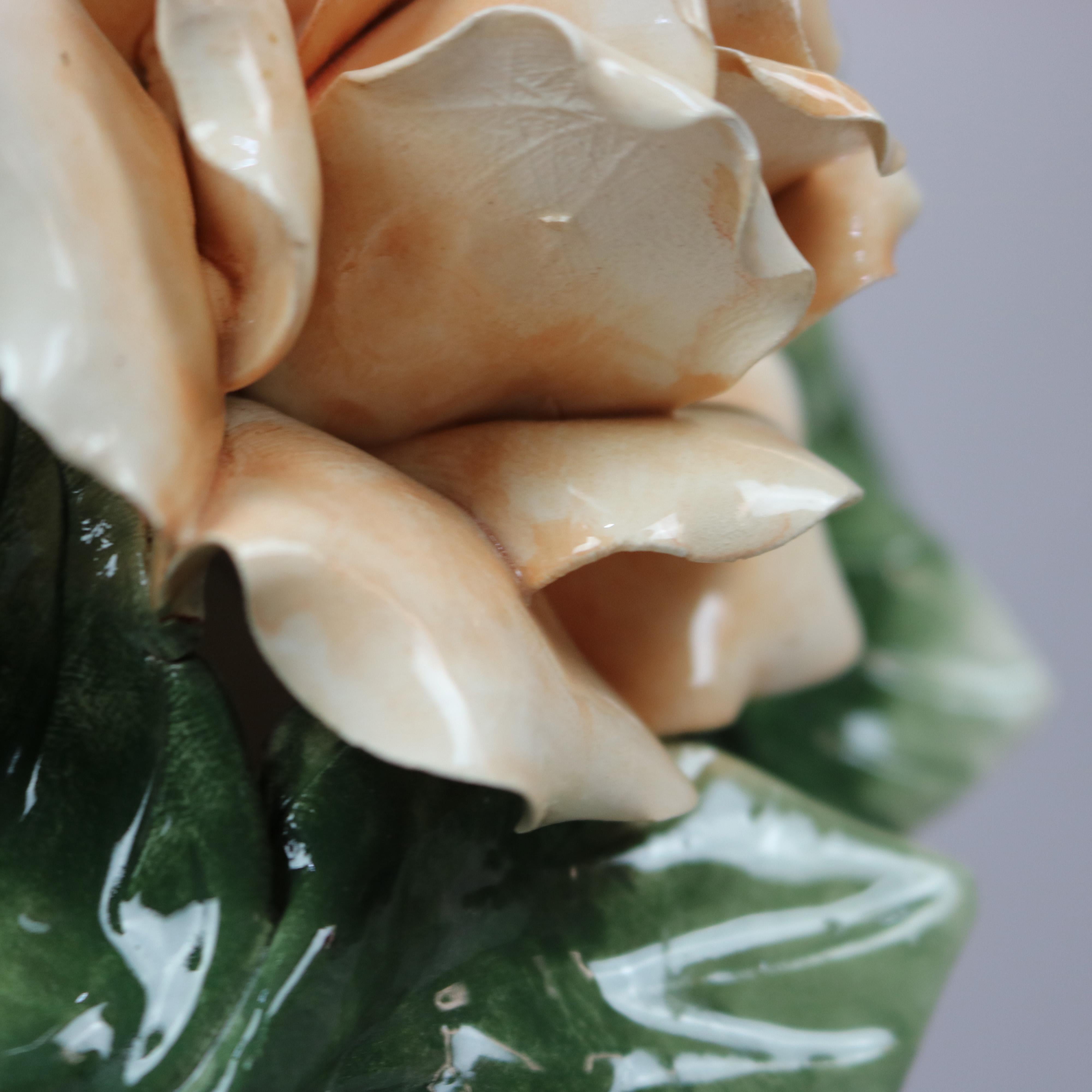 Antique Italian Capodimonte Pottery Floor Vase with Applied Flowers, c1900 5