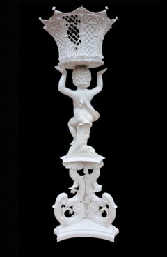 Antique Italian Capodimonte-Style Cherub Putti Figural Plant Stand/Sculpture