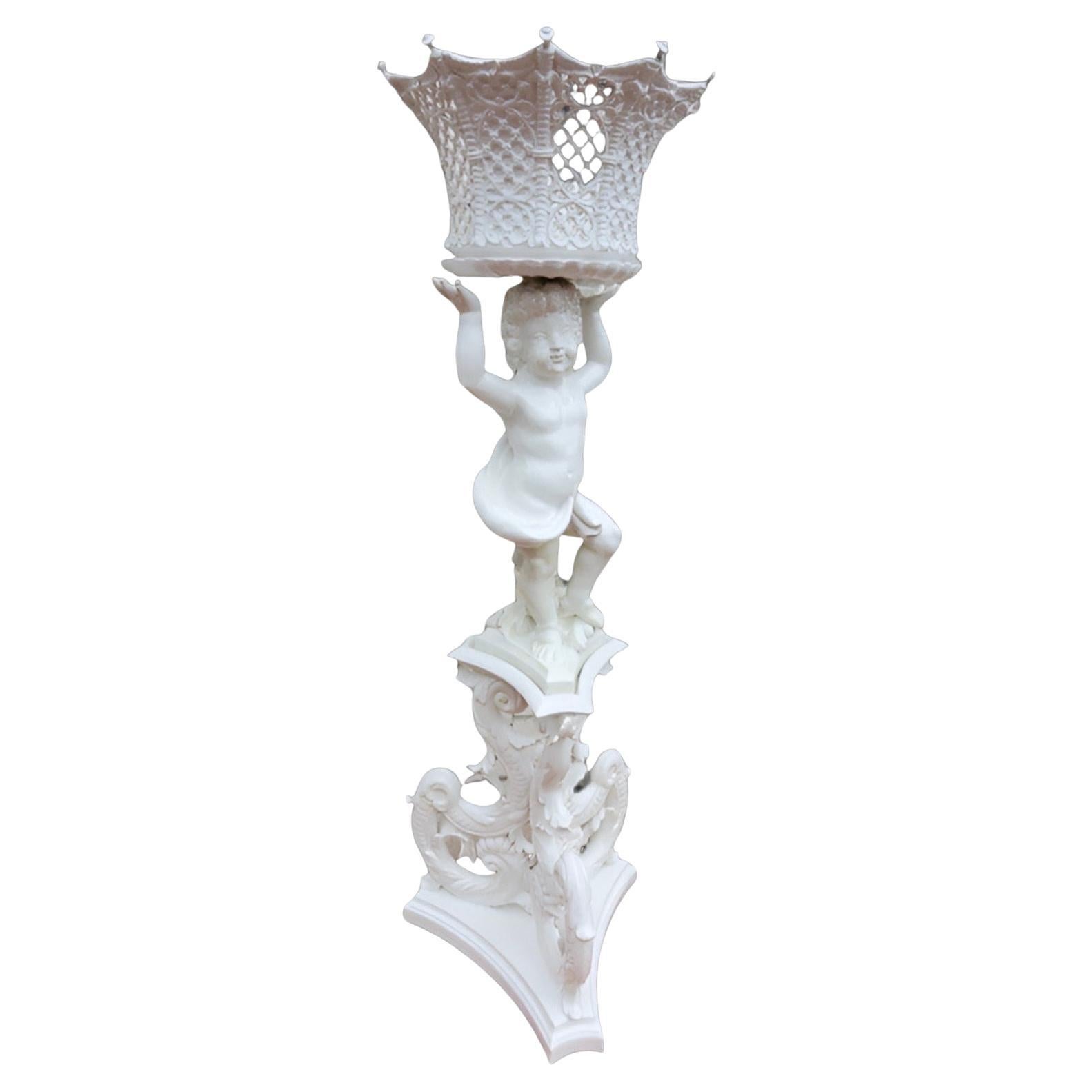 Antique Italian Capodimonte-Style Cherub Putti Figural Plant Stand/Sculpture