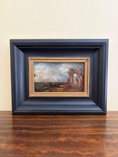 Antique Italian Capriccio Framed Oil Painting of Landscape With Ruins