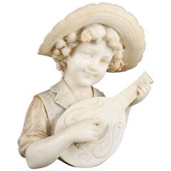 Antique Italian Cared Marble Portrait Bust of Boy with Gambusi by A. Cipriani