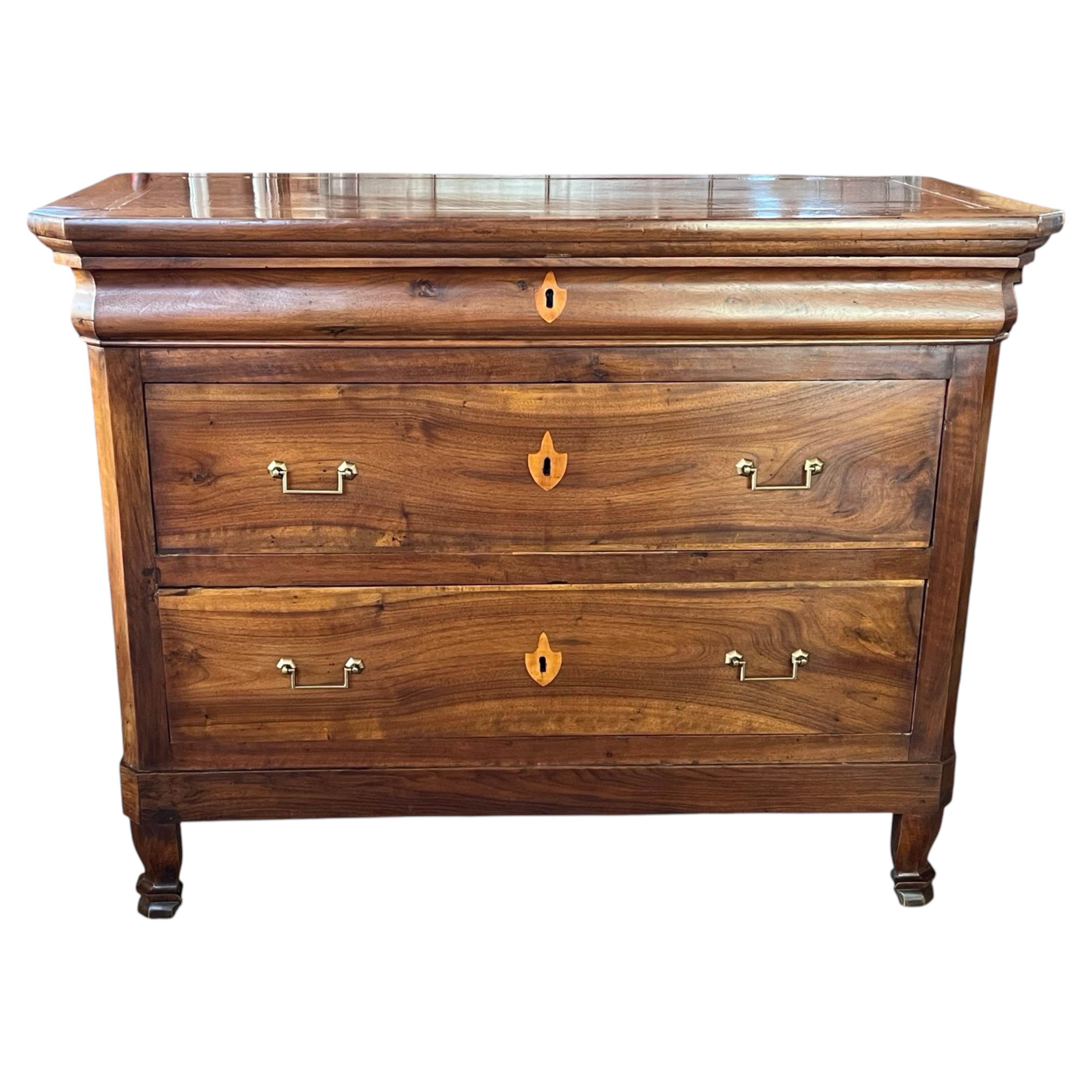 Antique Italian Carlo X Walnut Chest Of Drawer, 19th Century For Sale