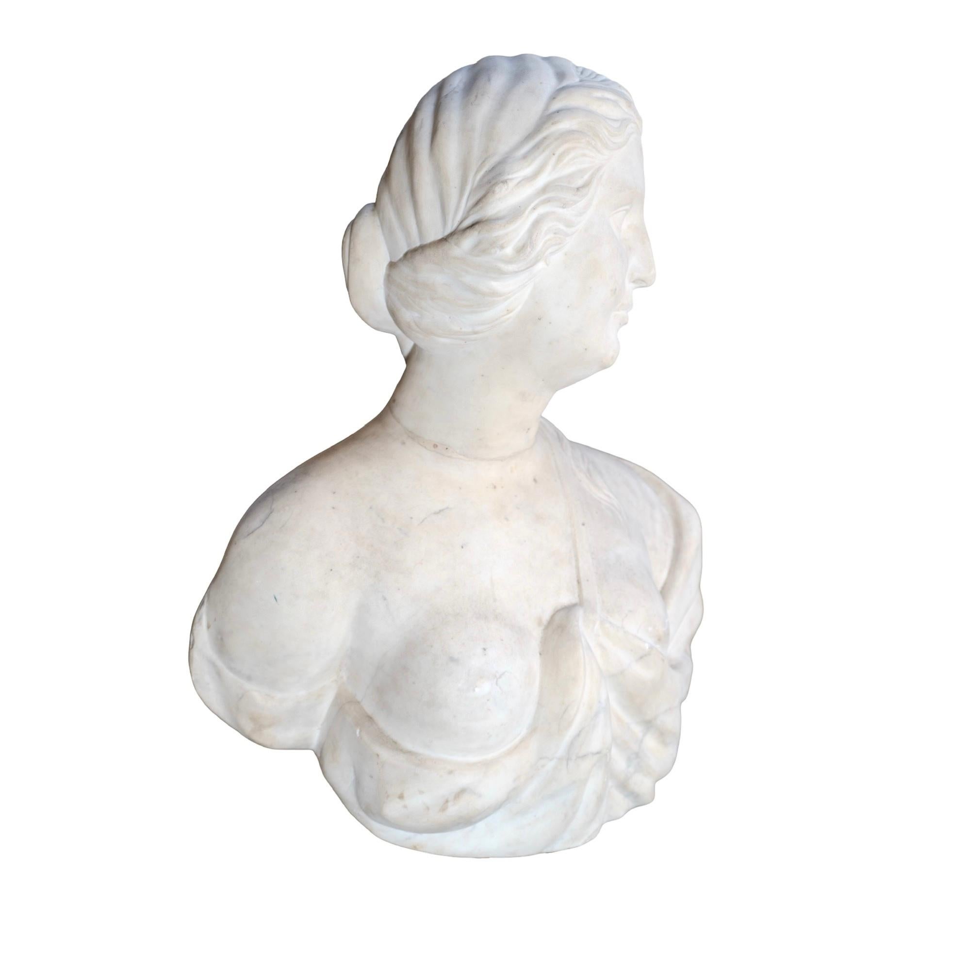 Antique Italian Carrara Marble Bust In Good Condition For Sale In Dallas, TX