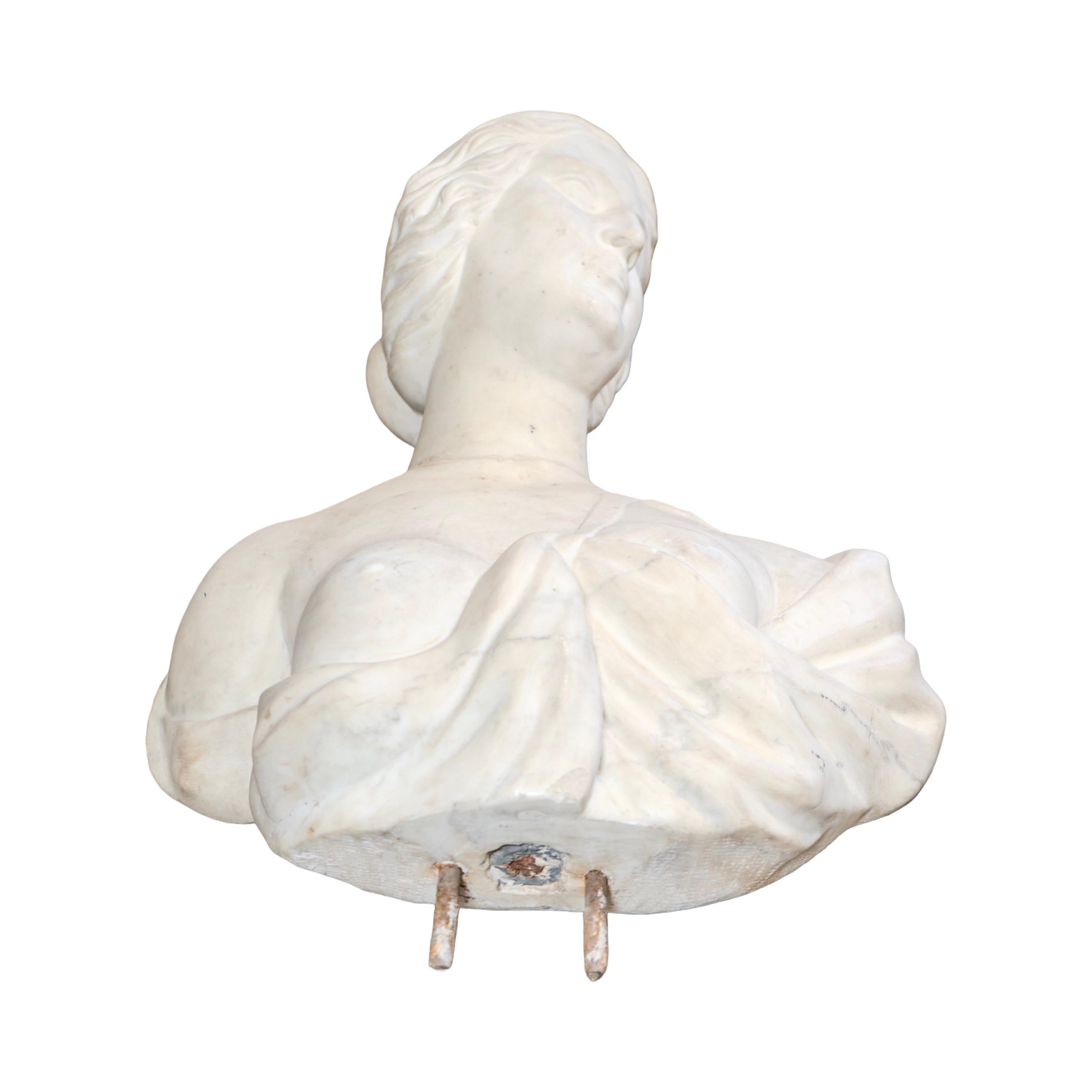 19th Century Antique Italian Carrara Marble Bust For Sale