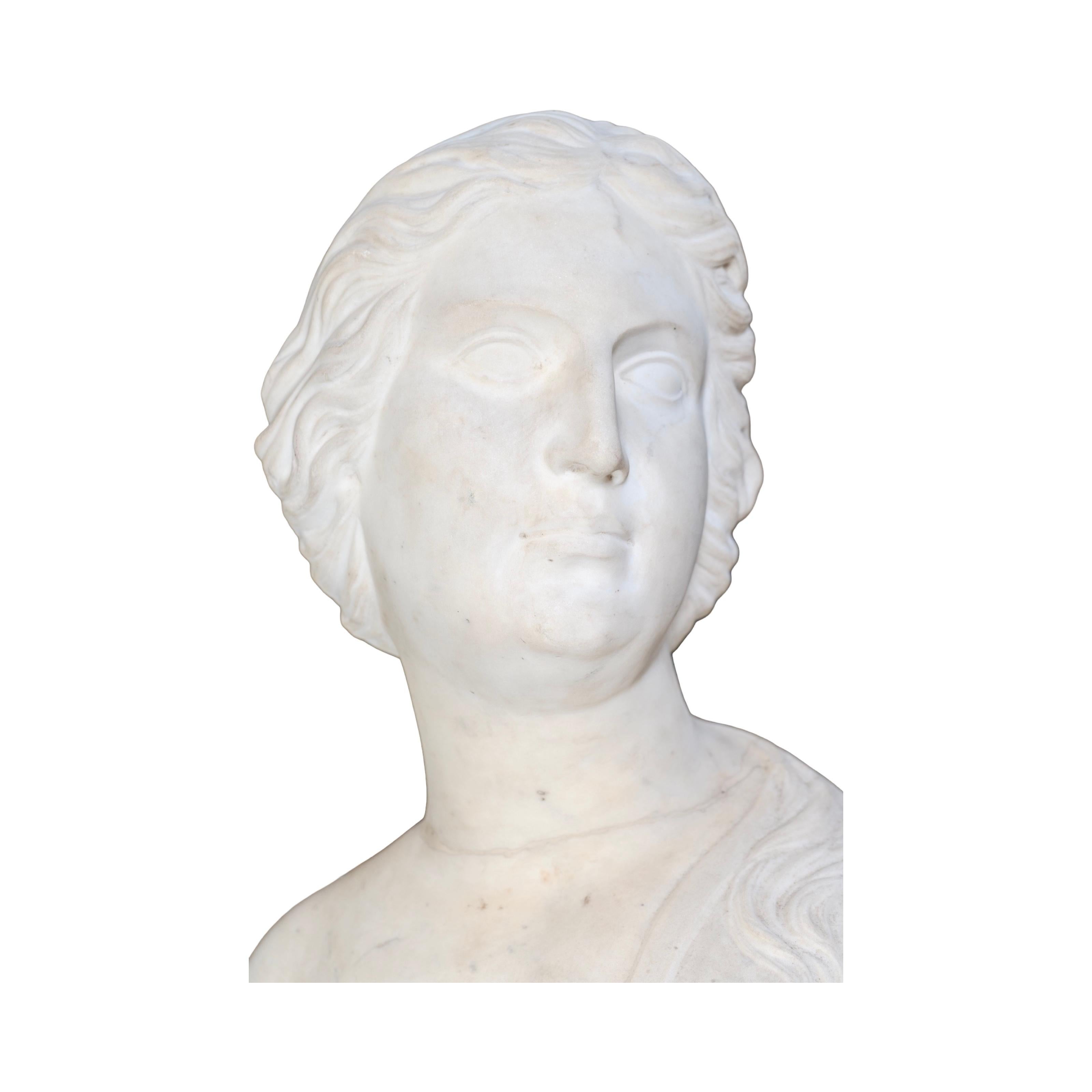 Antique Italian Carrara Marble Bust For Sale 1