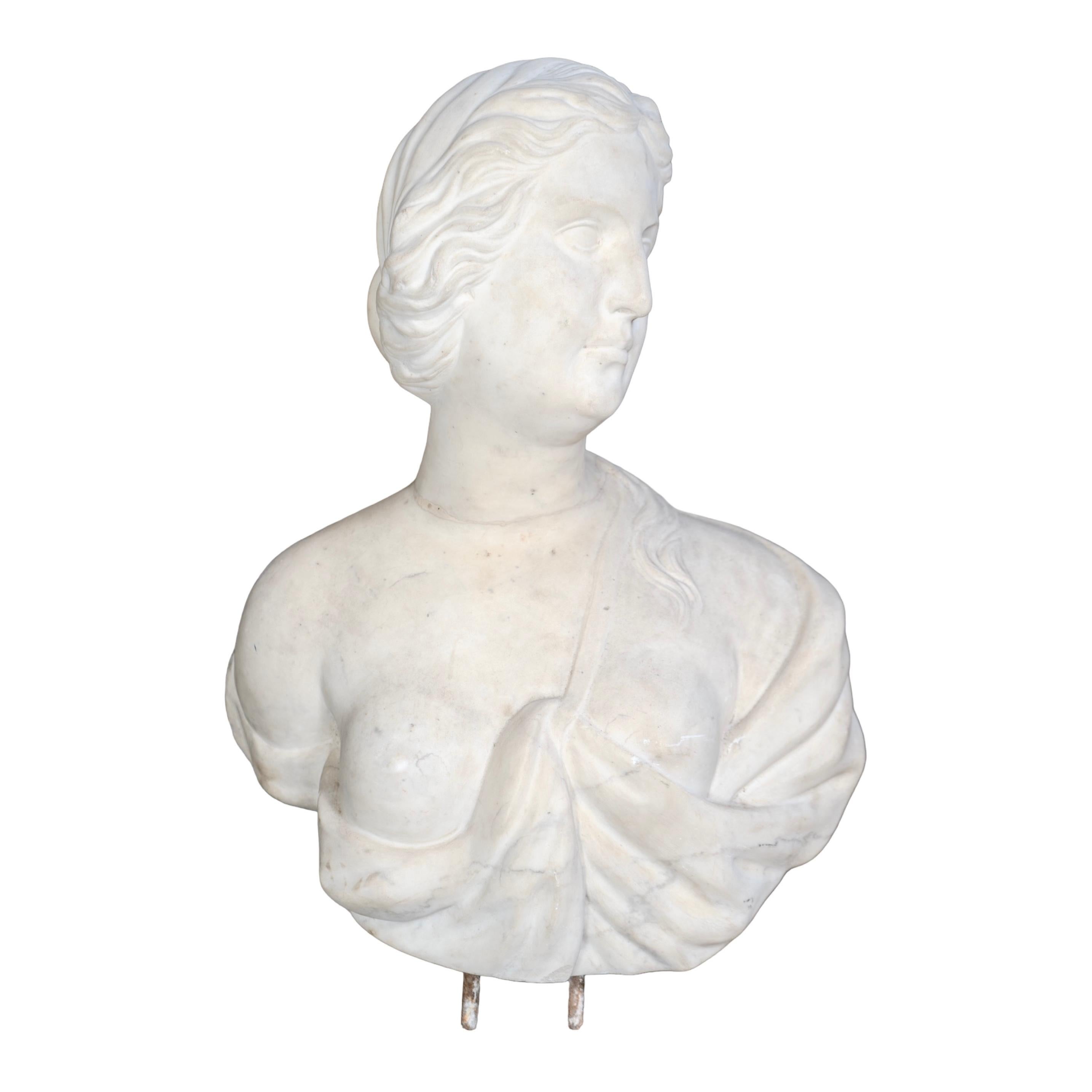 Antique Italian Carrara Marble Bust For Sale 2