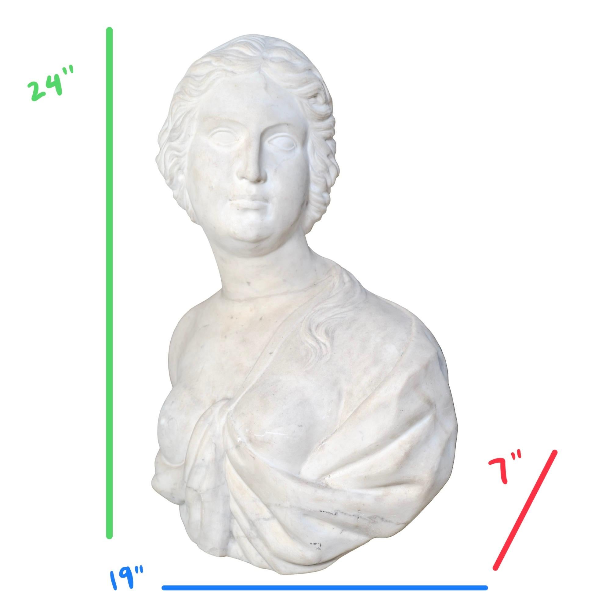 Antique Italian Carrara Marble Bust For Sale 3