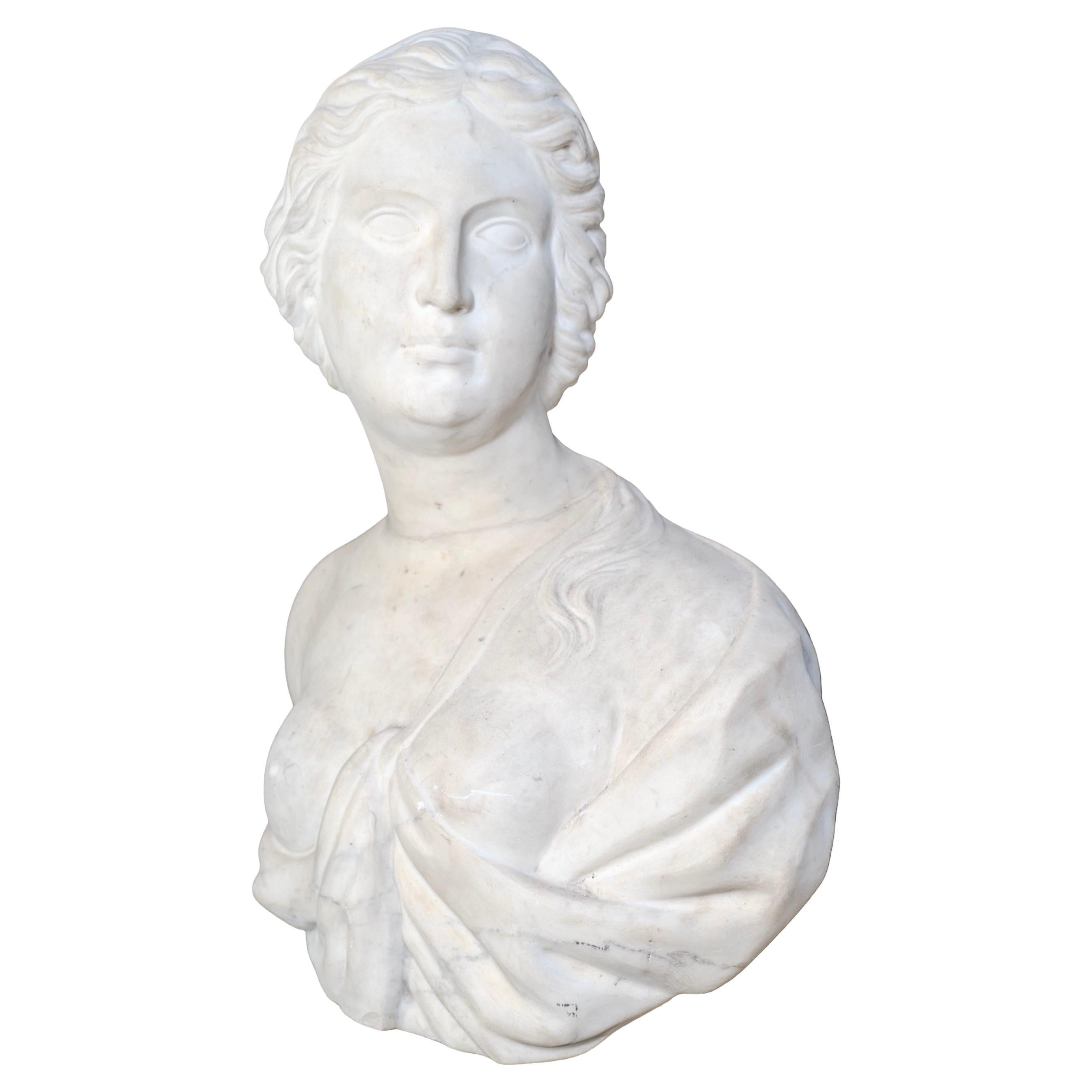 Antique Italian Carrara Marble Bust For Sale