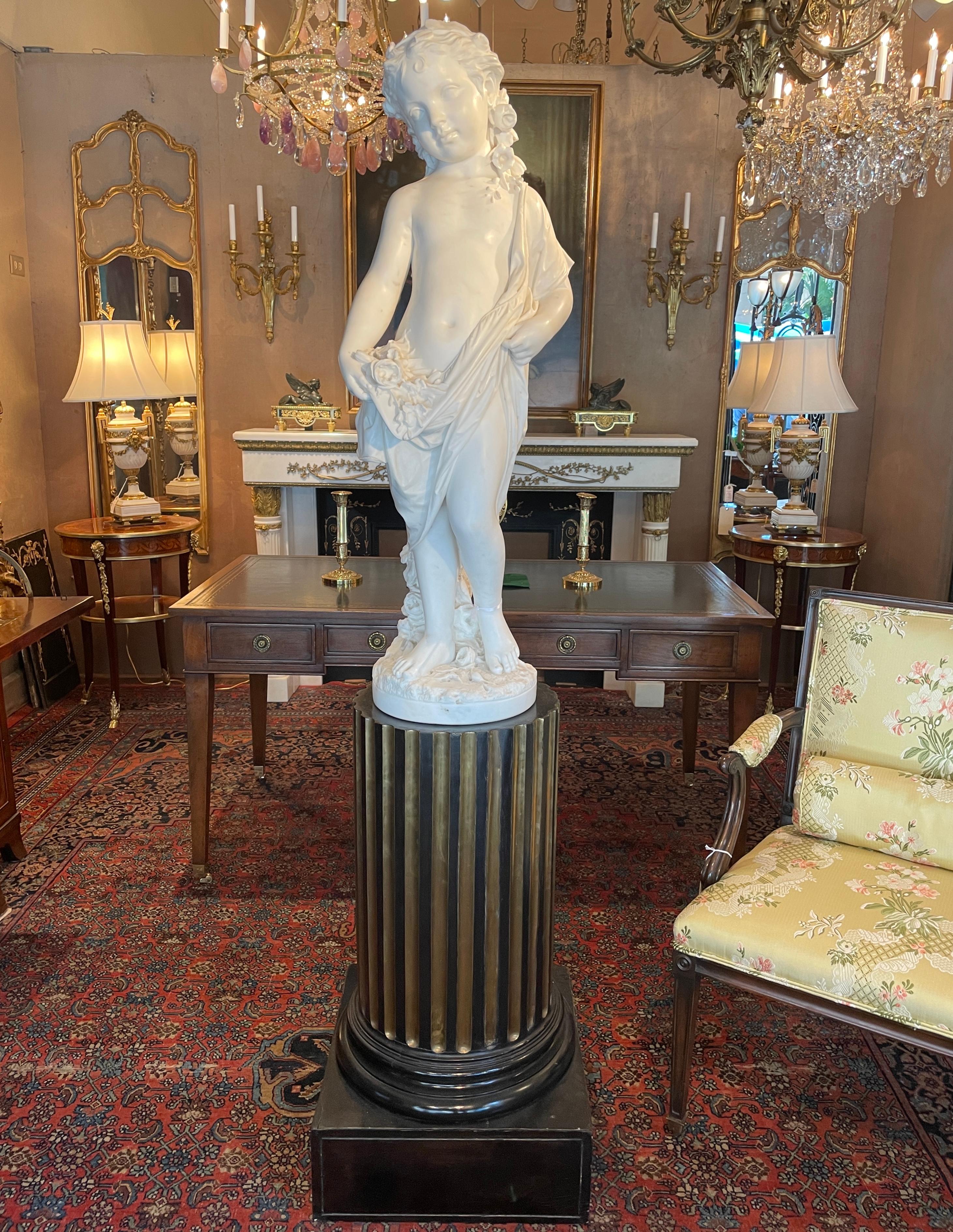 Antigua escultura italiana de mármol de Carrara de Raffaello Romanelli, hacia la década de 1890 en venta 6