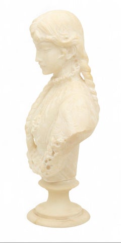 Antique Italian Carved Alabaster Bust Marguerite from Goethe’s Faust, circa 1890