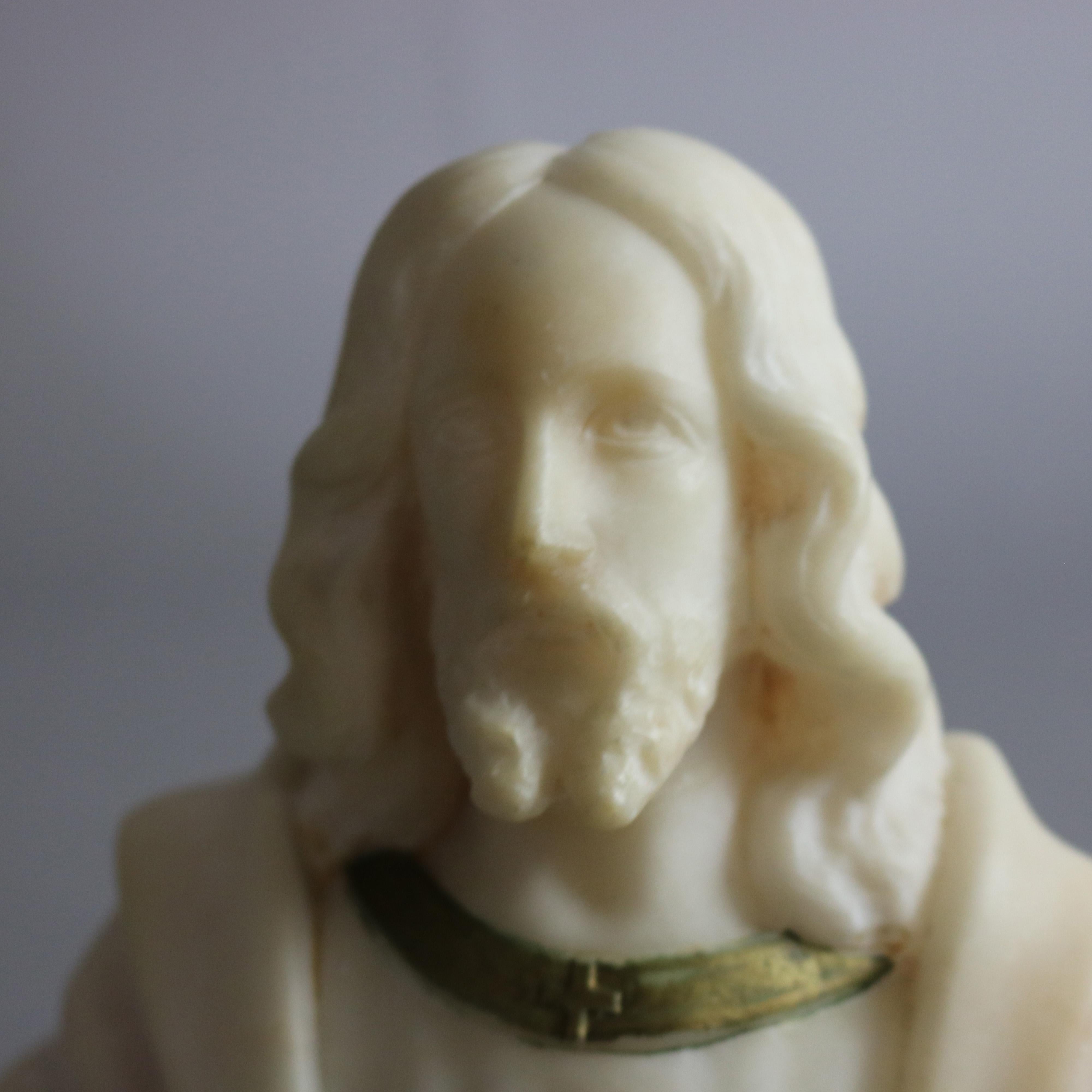 Antique Italian Carved Alabaster Bust Sculpture of Jesus Christ, c1890 In Good Condition In Big Flats, NY