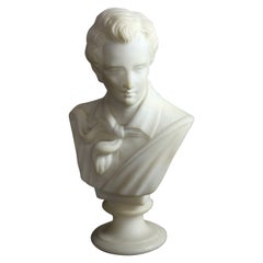 Antique Italian Carved Alabaster Bust Sculpture of Lord Biron, circa 1890