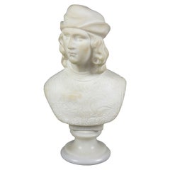 Antique Italian Carved Alabaster Bust Sculpture of Raffaello, circa 1890