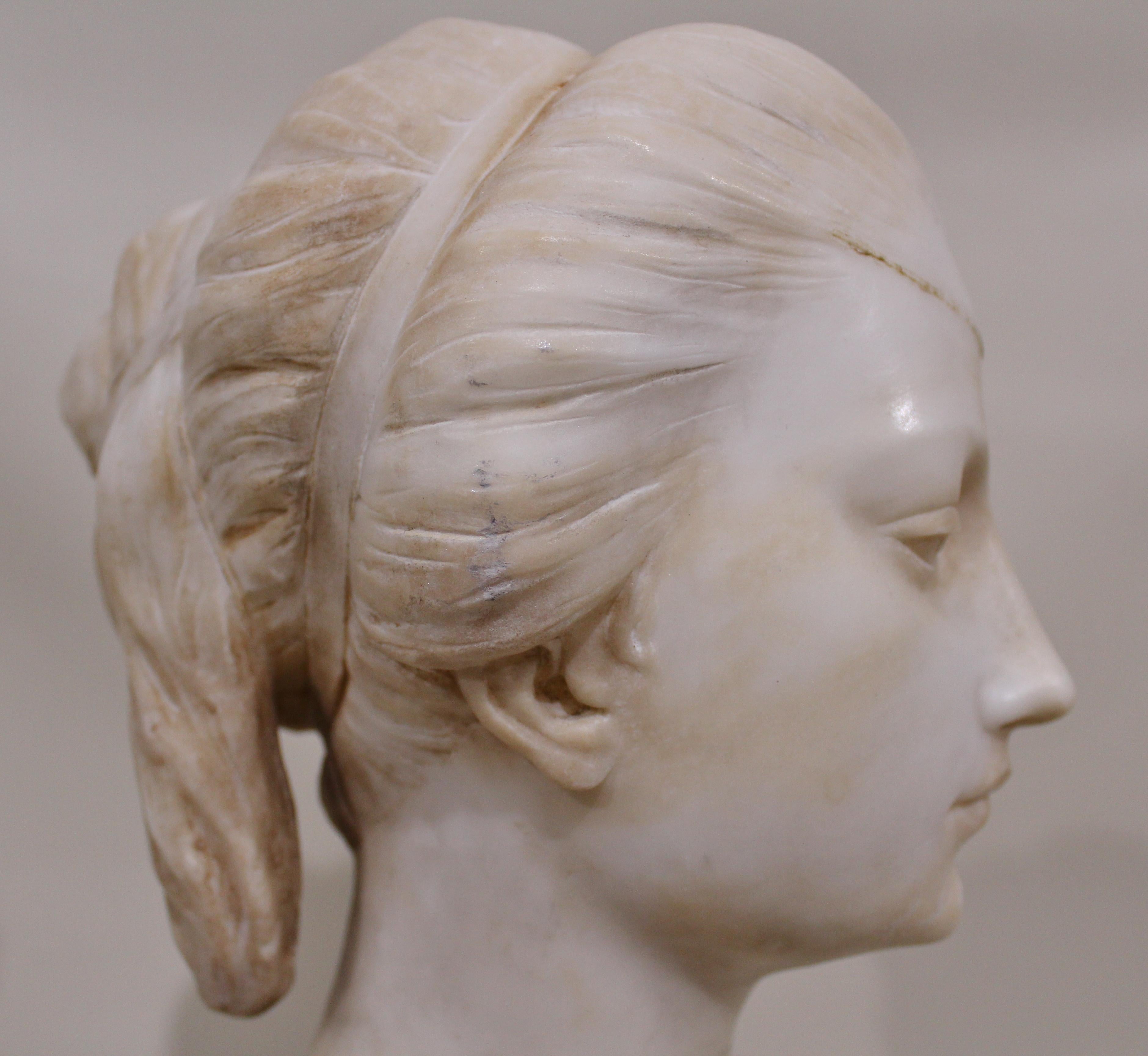 Antique Italian Carved Alabaster Bust Sculpture Renata Di Francia Ferrara Study 2