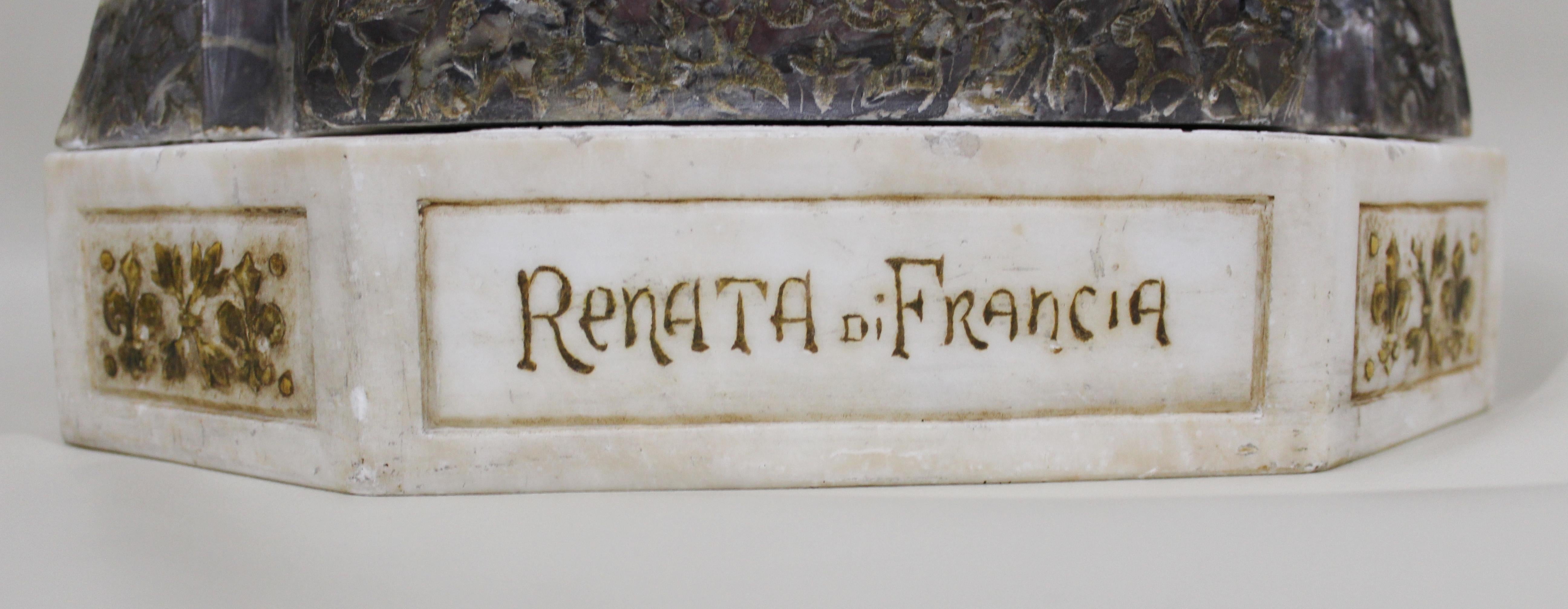 Antique Italian Carved Alabaster Bust Sculpture Renata Di Francia Ferrara Study 5