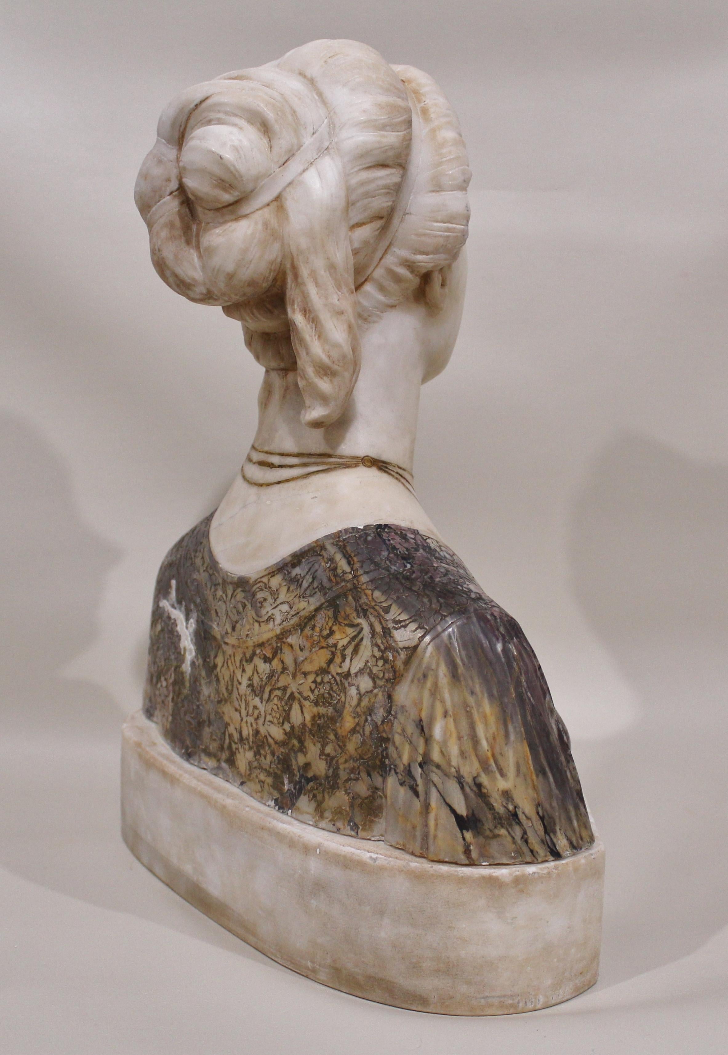 Neoclassical Revival Antique Italian Carved Alabaster Bust Sculpture Renata Di Francia Ferrara Study