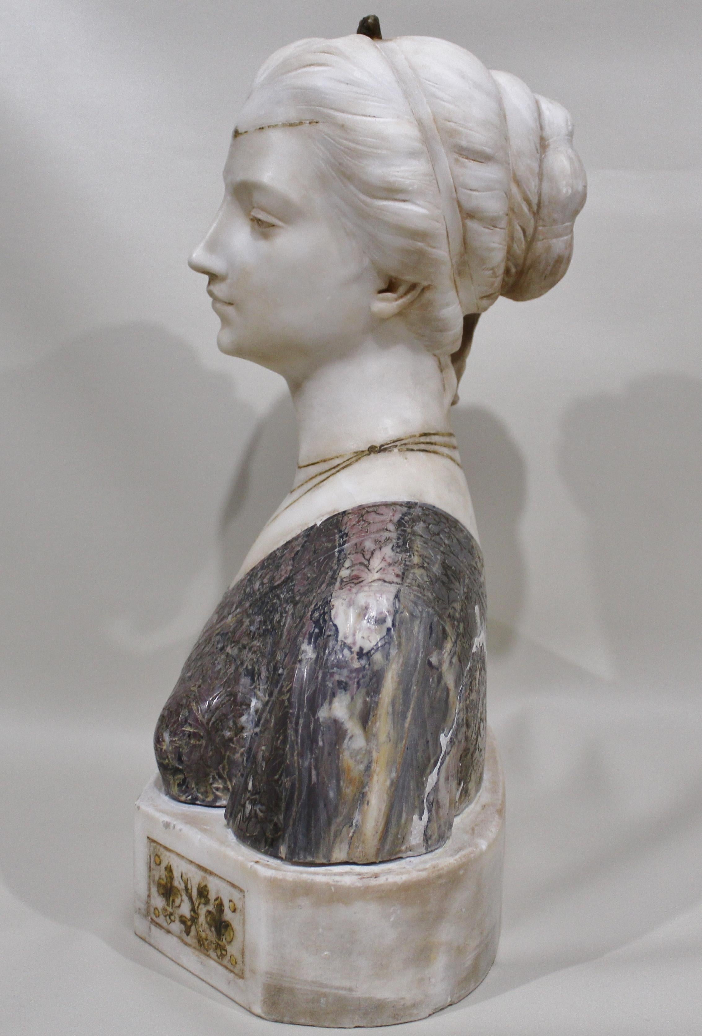 20th Century Antique Italian Carved Alabaster Bust Sculpture Renata Di Francia Ferrara Study