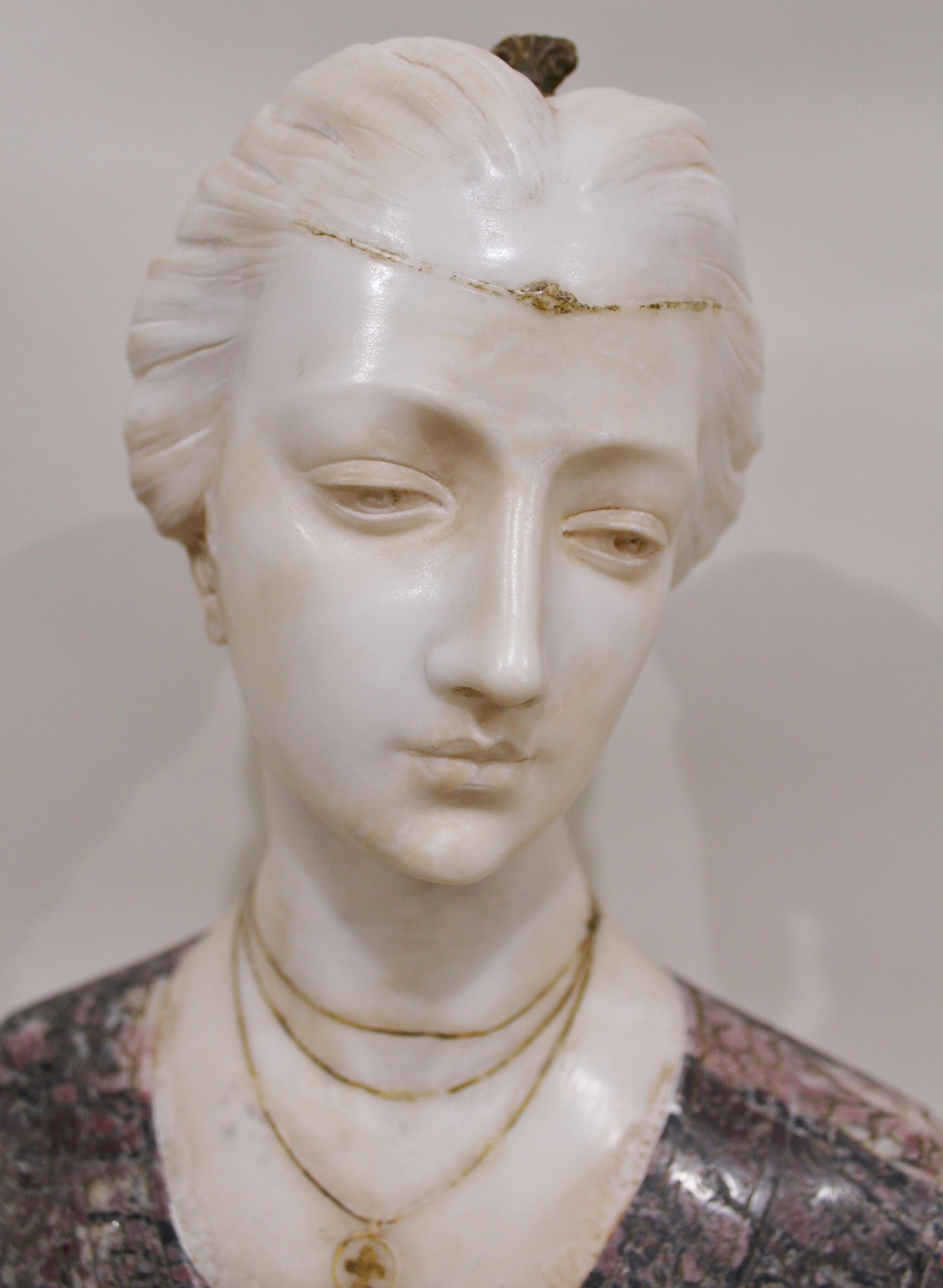 Antique Italian Carved Alabaster Bust Sculpture Renata Di Francia Ferrara Study 1