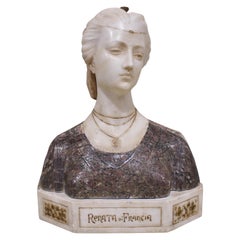Antique Italian Carved Alabaster Bust Sculpture Renata Di Francia Ferrara Study